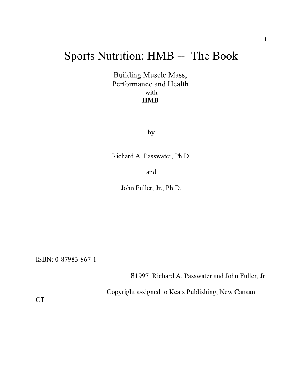 Sports Nutrition: HMB the Book