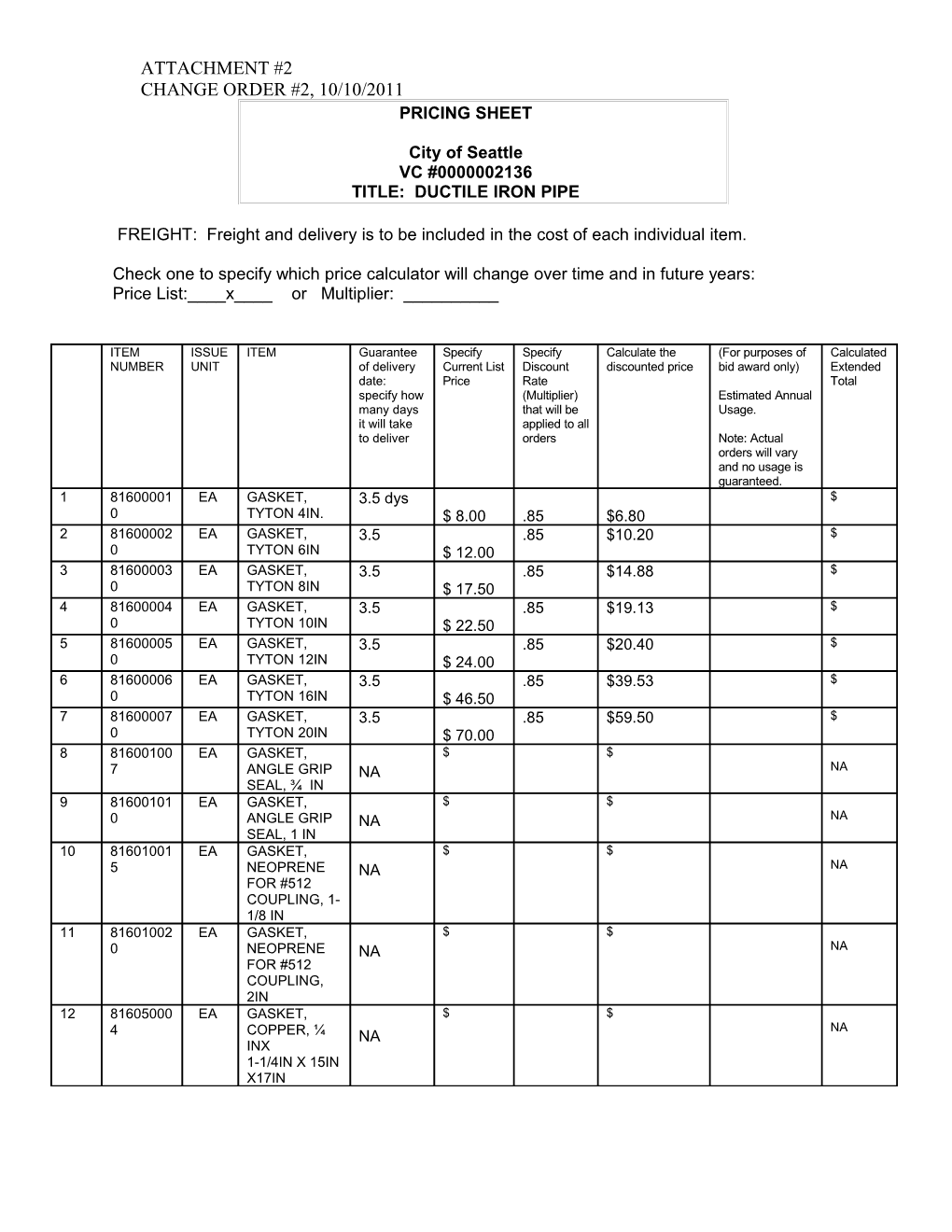 Bid Offer Sheet