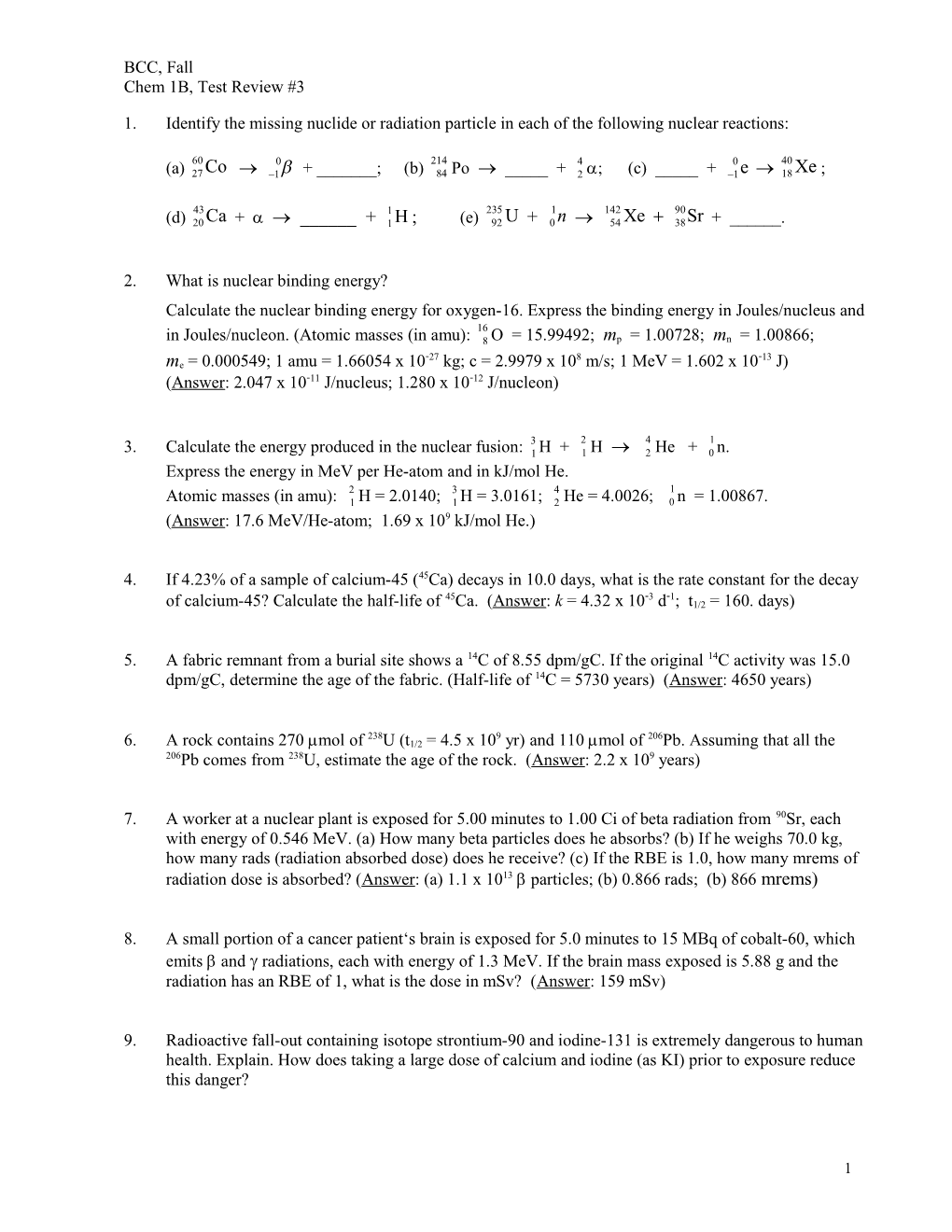 Chem 1B, Test Review #3