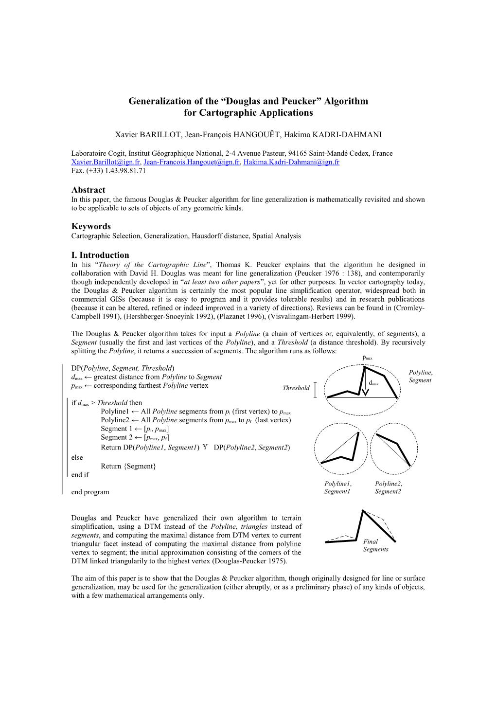 Generalization of the Douglas and Peucker Algorithm