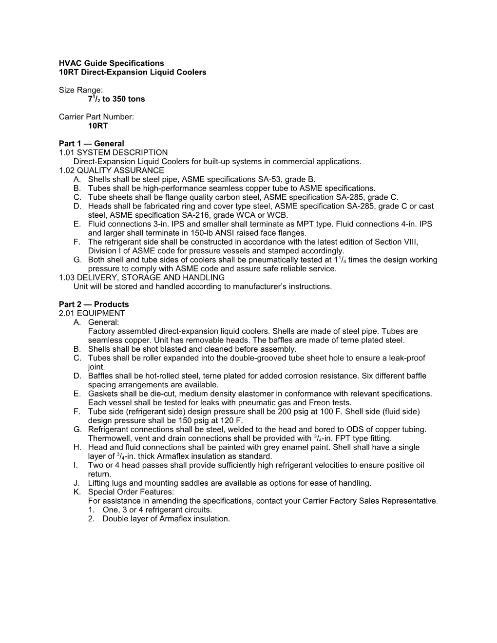 10RT Guide Specifications, 7.5 to 350 Tons