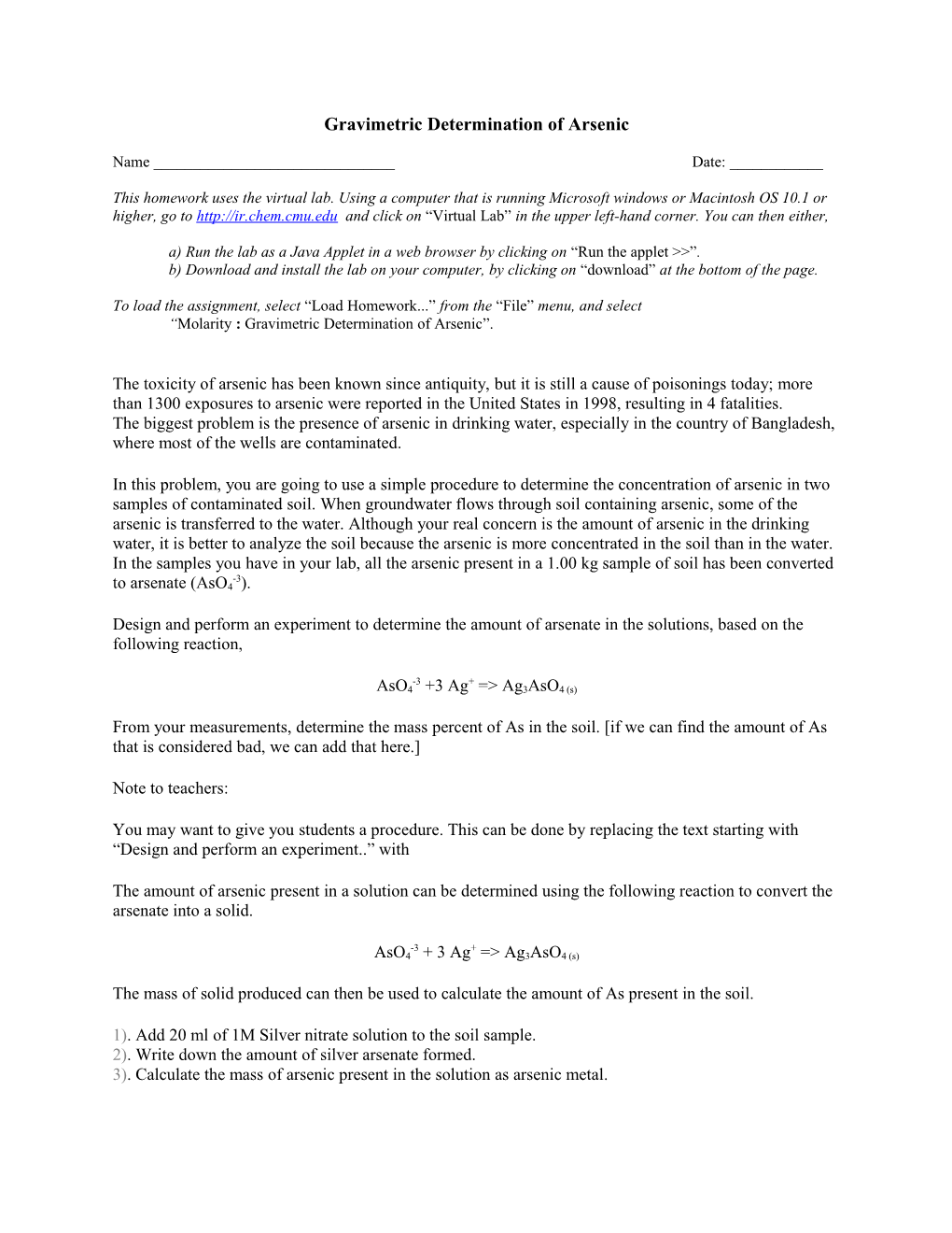 Gravimetric Determination of Arsenic