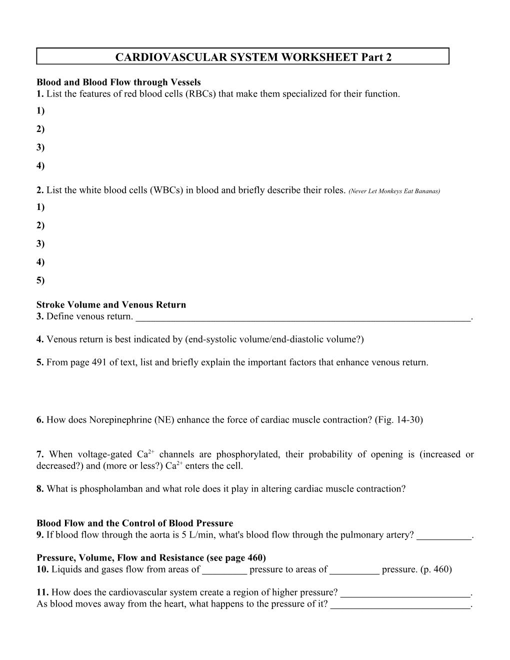 CARDIOVASCULAR SYSTEM WORKSHEET Part 2