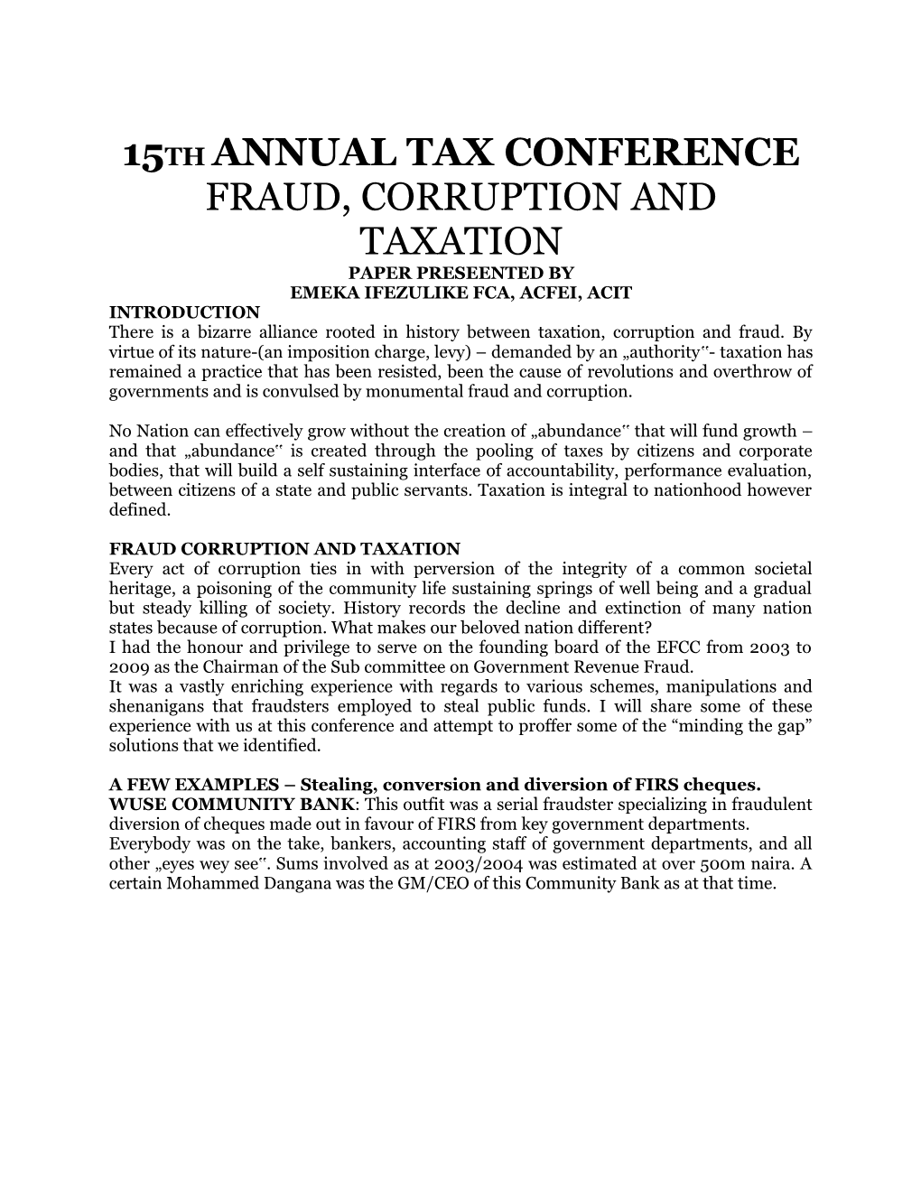 15Th Annual Tax Conference