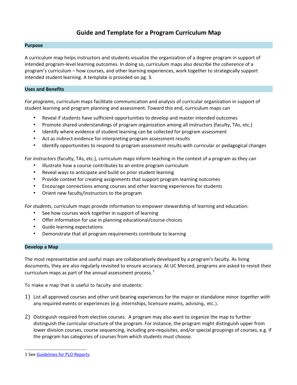 Guide and Template for a Program Curriculum Map