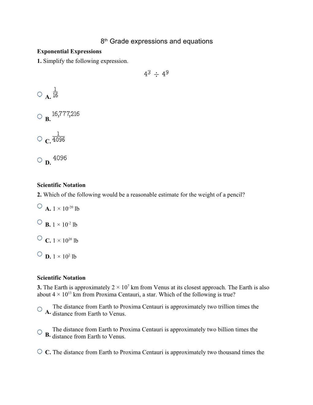 8Th Grade Expressions and Equations