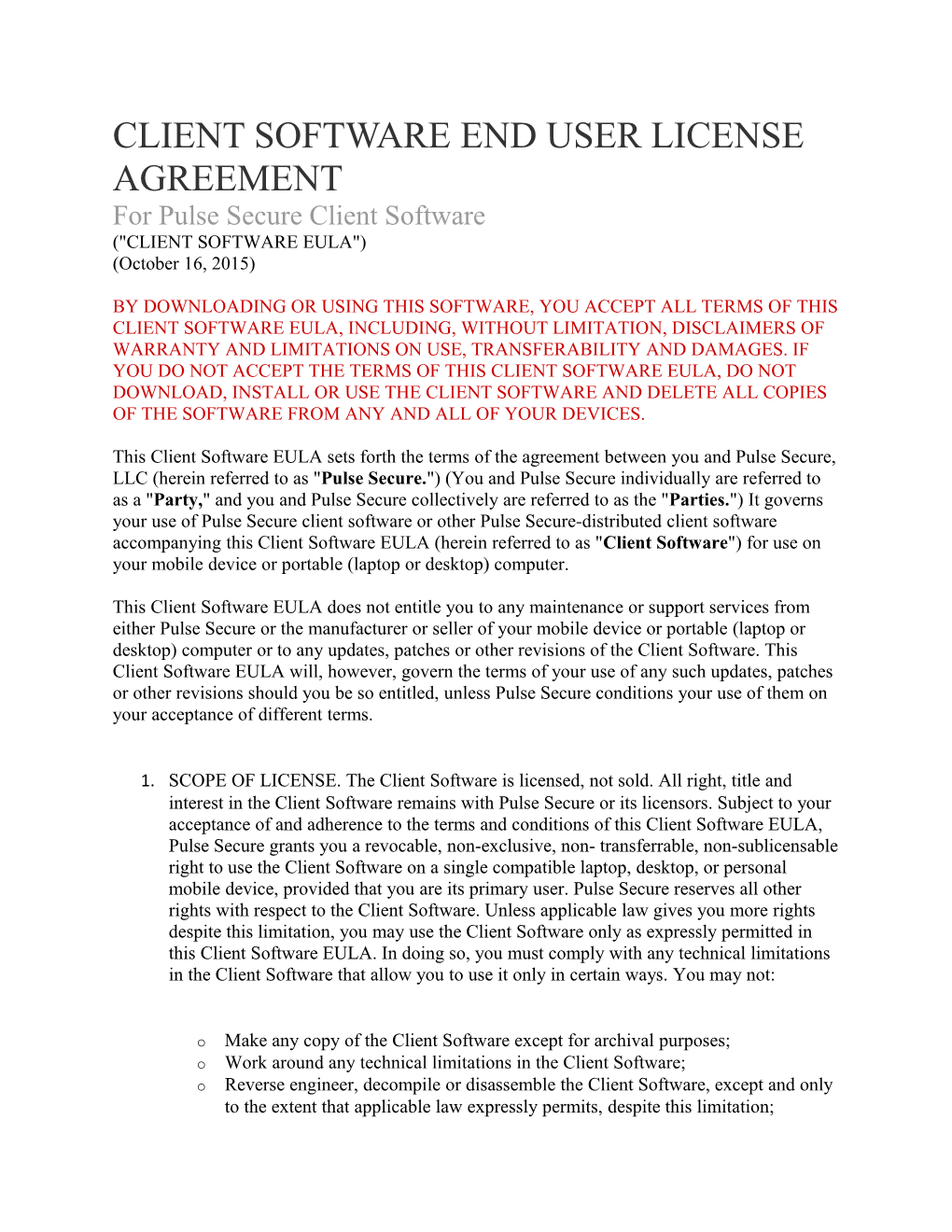 Client Software End User License Agreement