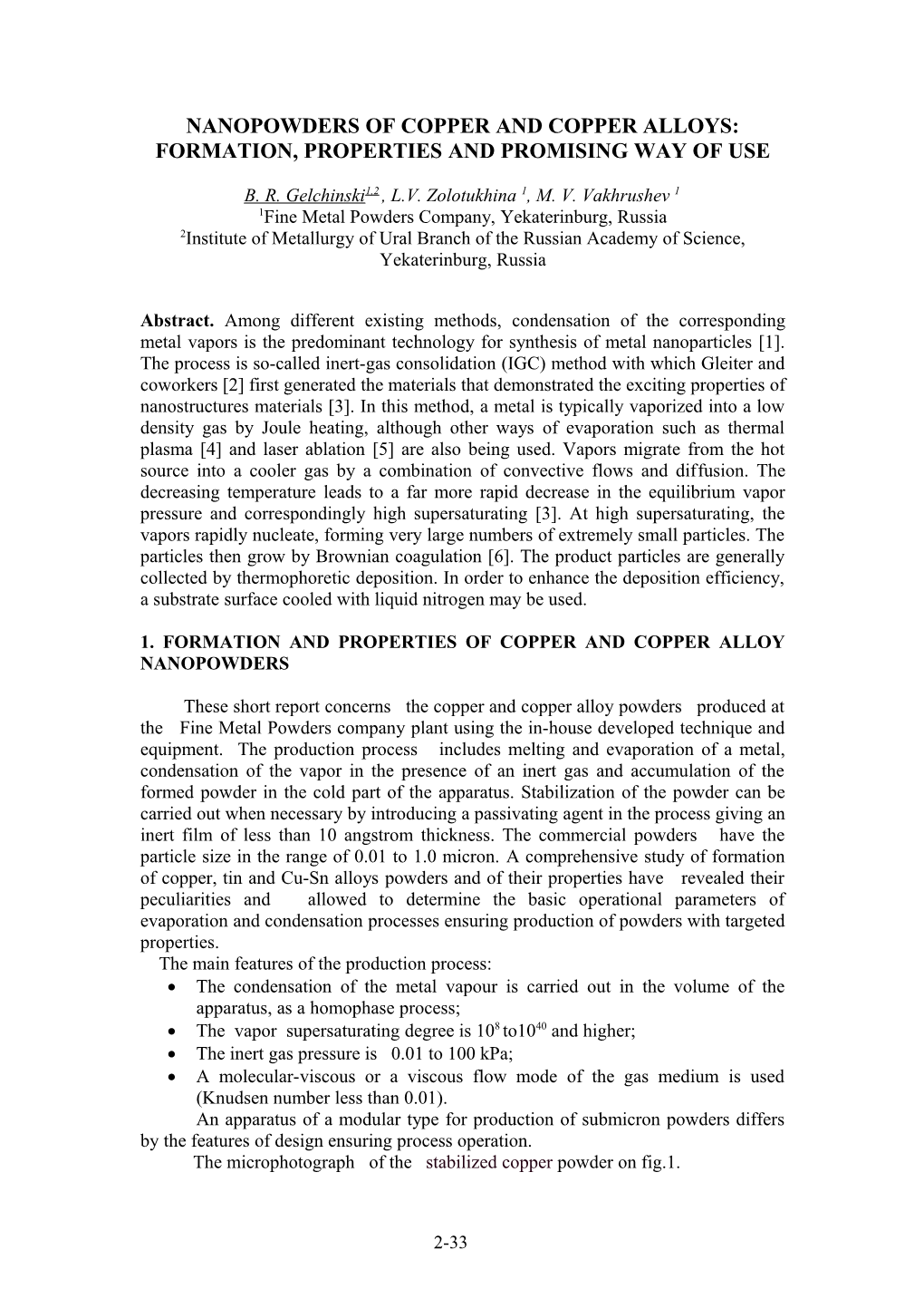 Nanopowders of Copper and Copper Alloys