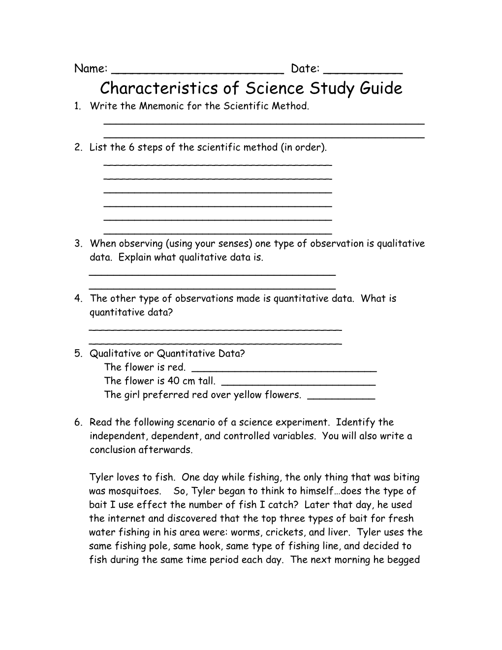 Characteristics of Science Study Guide