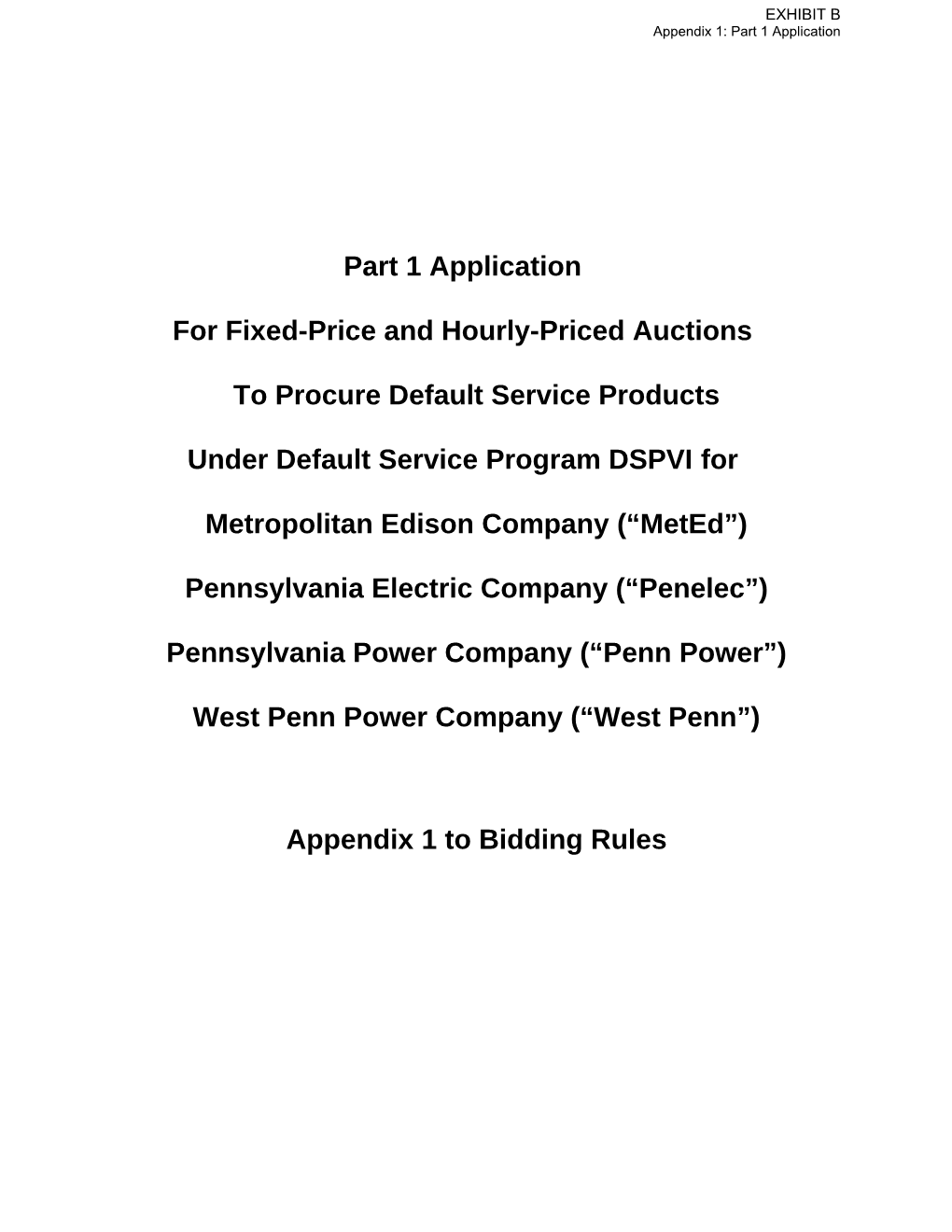 Part 1 Application: FEPA Fixed-Price Auction to Procure Default Service Products