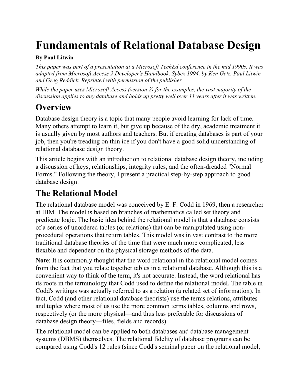 Fundamentals of Relational Database Design