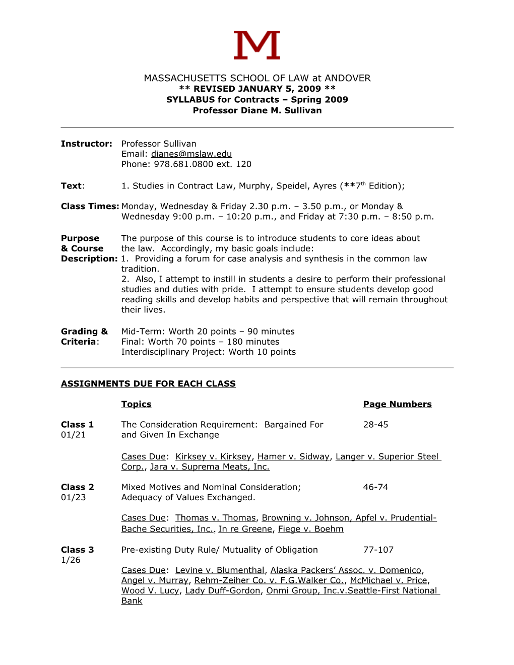 SYLLABUS for Contracts Spring 2009