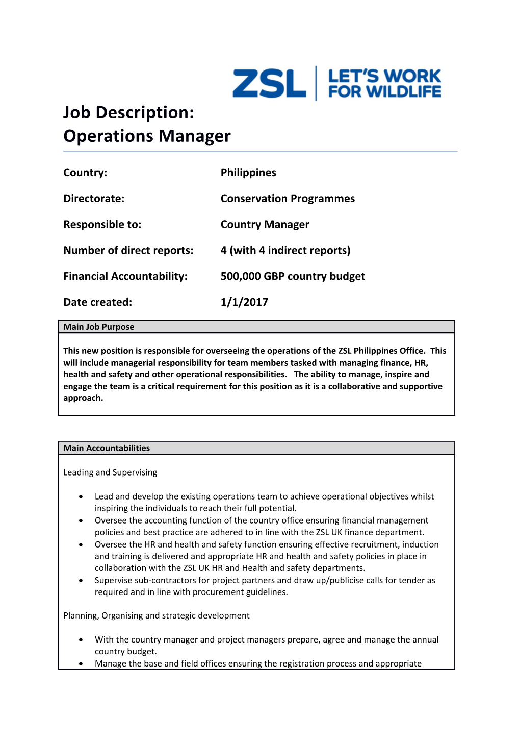 Job Description: Operations Manager