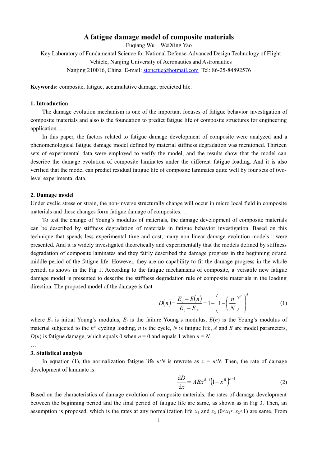 A Fatigue Damage Model of Composite Materials