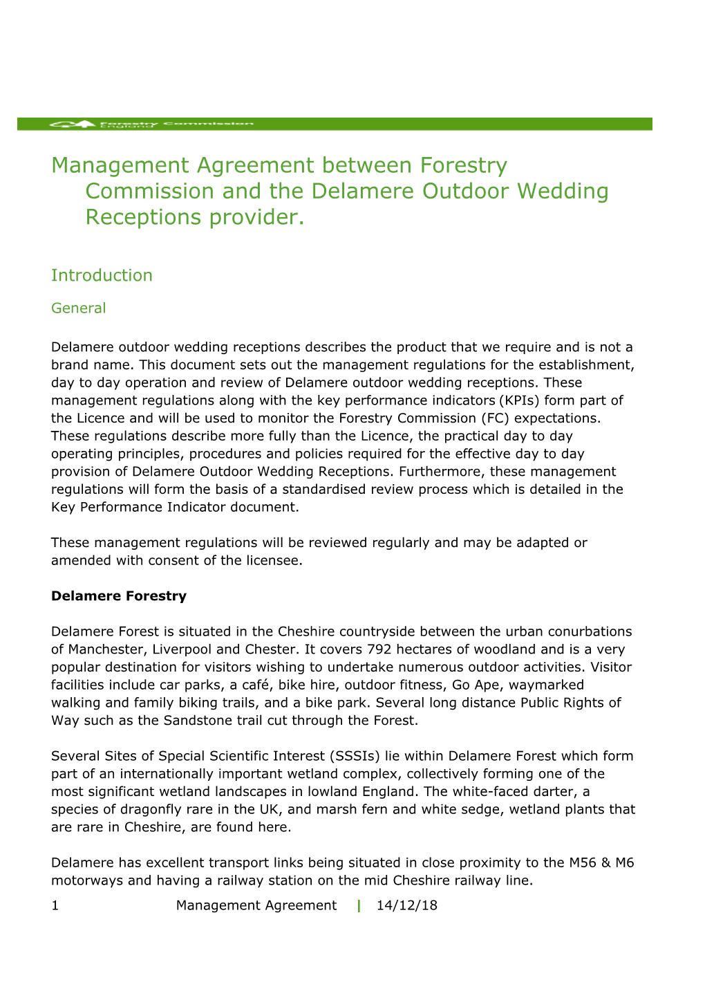 Management Agreement Delamere Outdoor Wedding Receptions