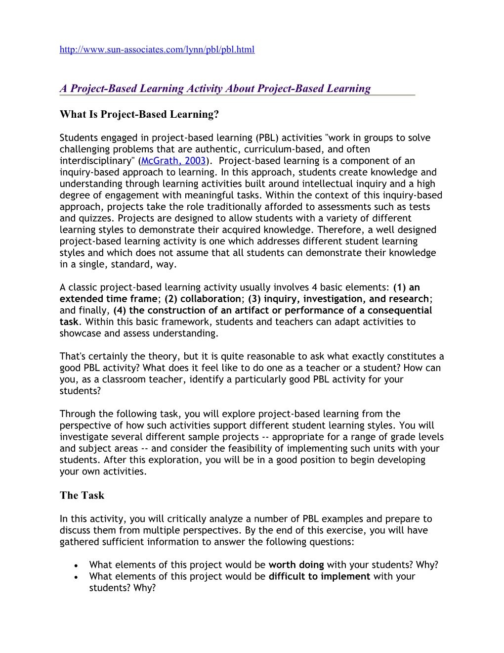 A Project-Based Learning Activity About Project-Based Learning