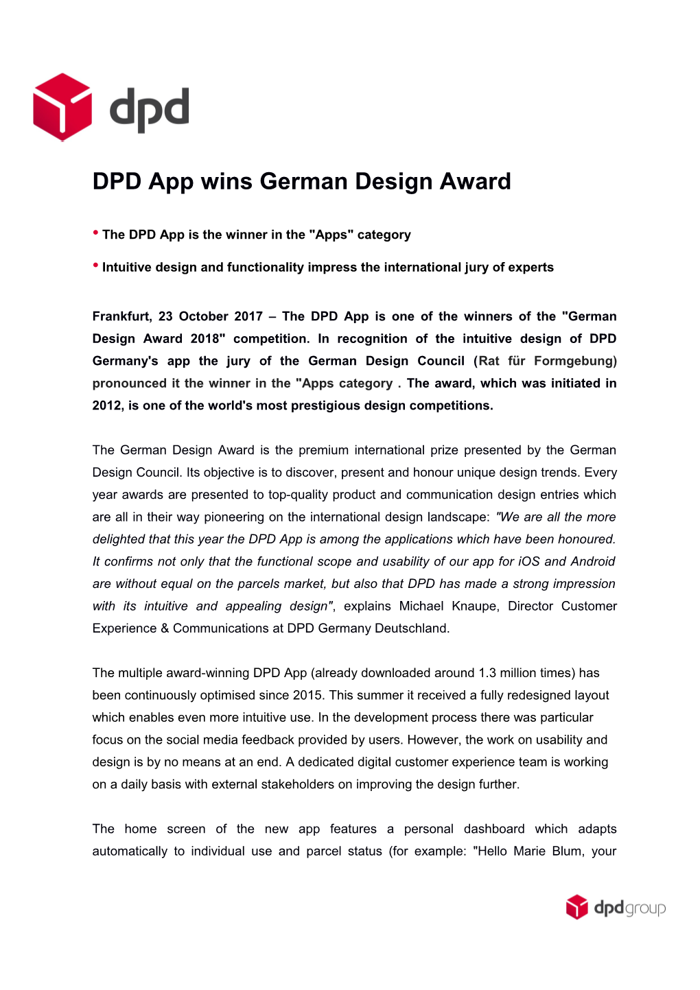 DPD App Wins German Design Award