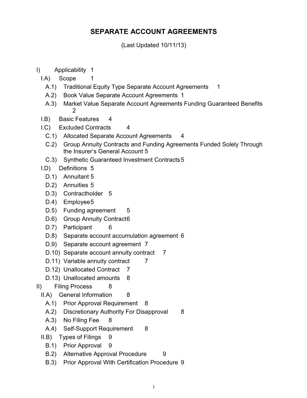 Separate Account Agreements Product Outline