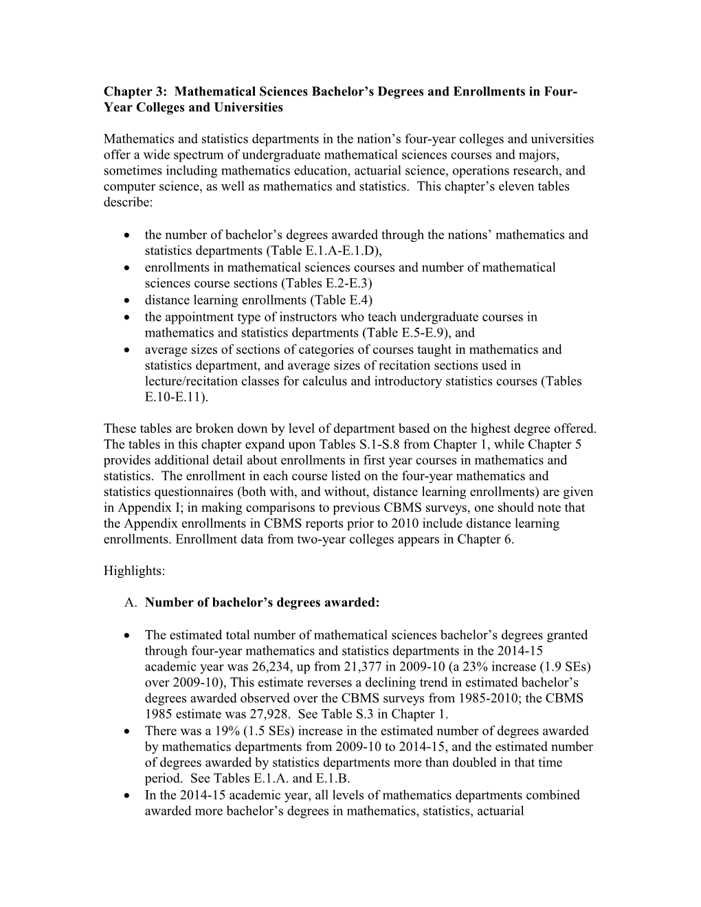 Chapter 3: Mathematical Sciences Bachelor S Degrees and Enrollments in Four-Year Colleges