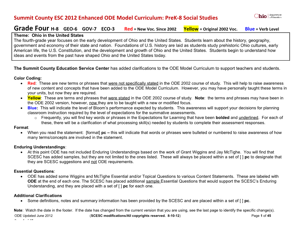 Grade Fourh-8 GEO-6 GOV-7 ECO-3 Red = New Voc. Since 2002 Yellow = Original 2002 Voc