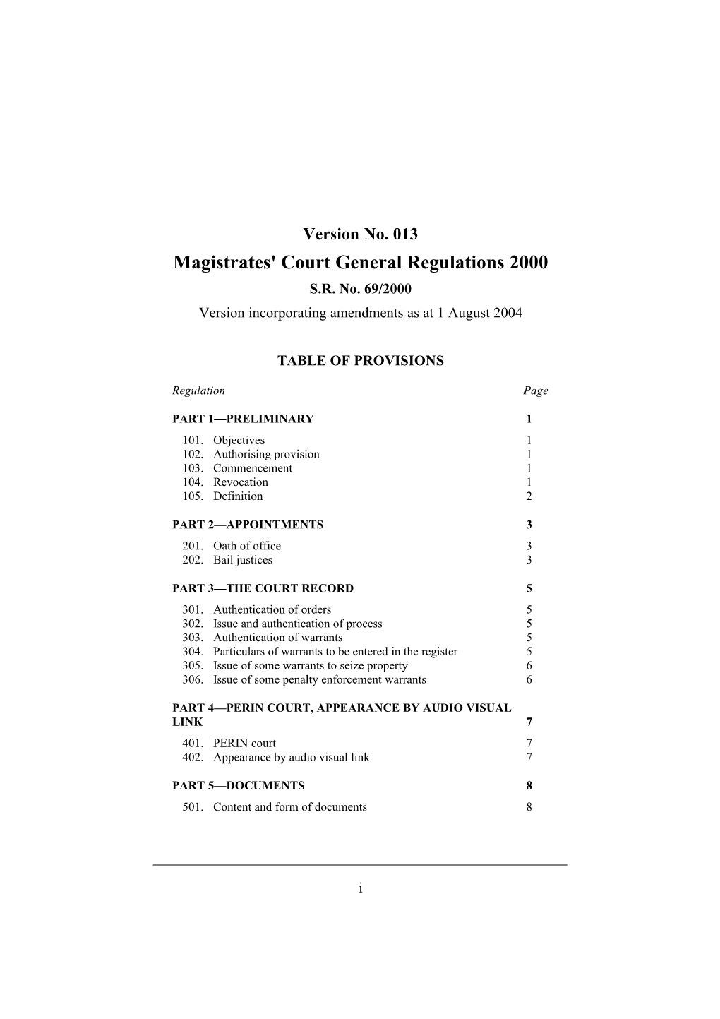 Magistrates' Court General Regulations 2000