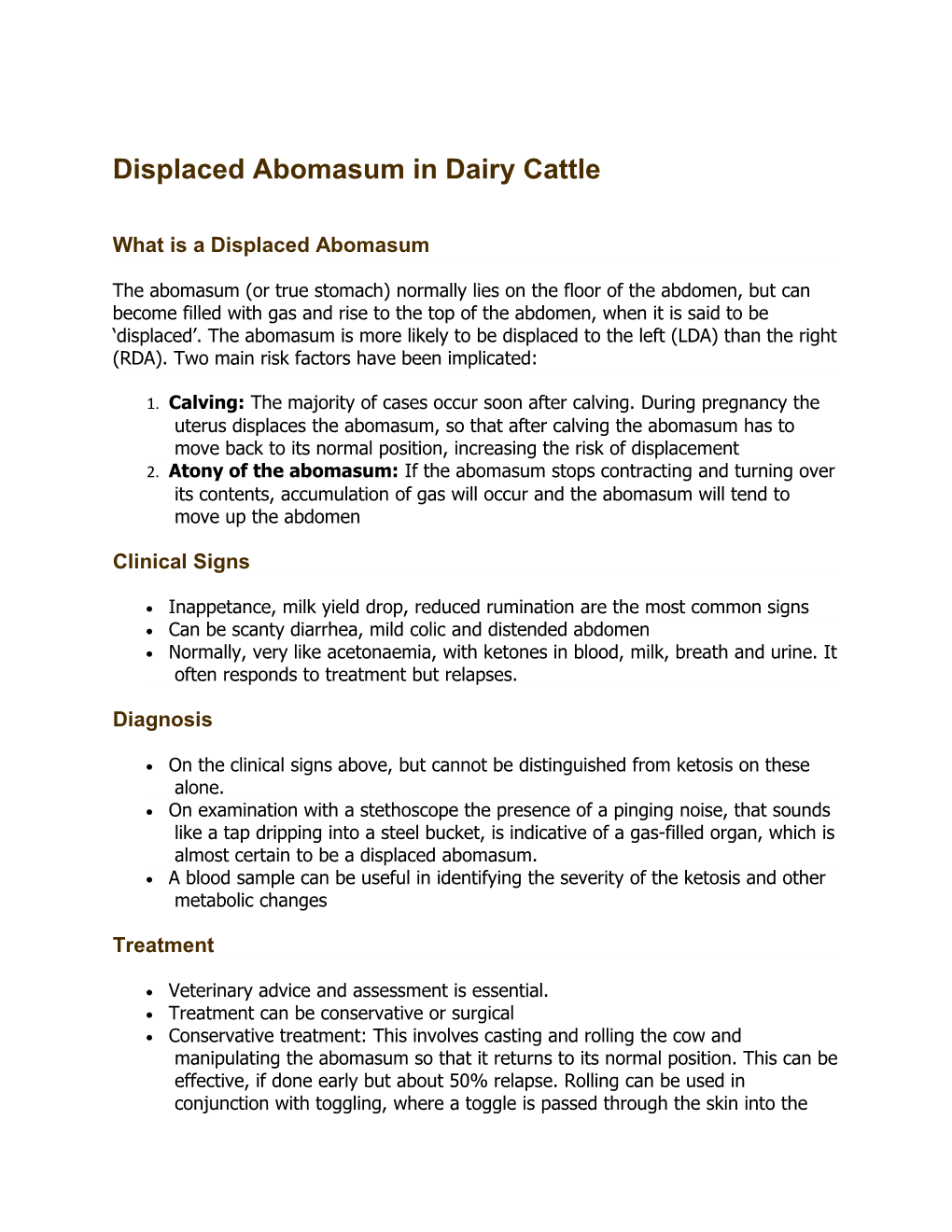 Displaced Abomasum in Dairy Cattle