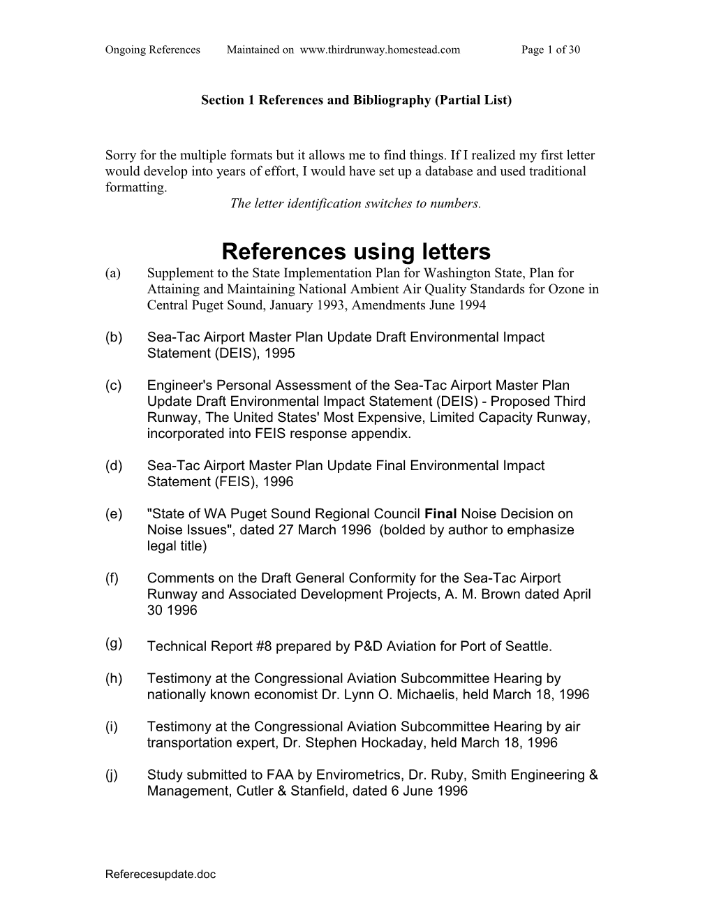 Section 1 References and Bibliography (Partial List)