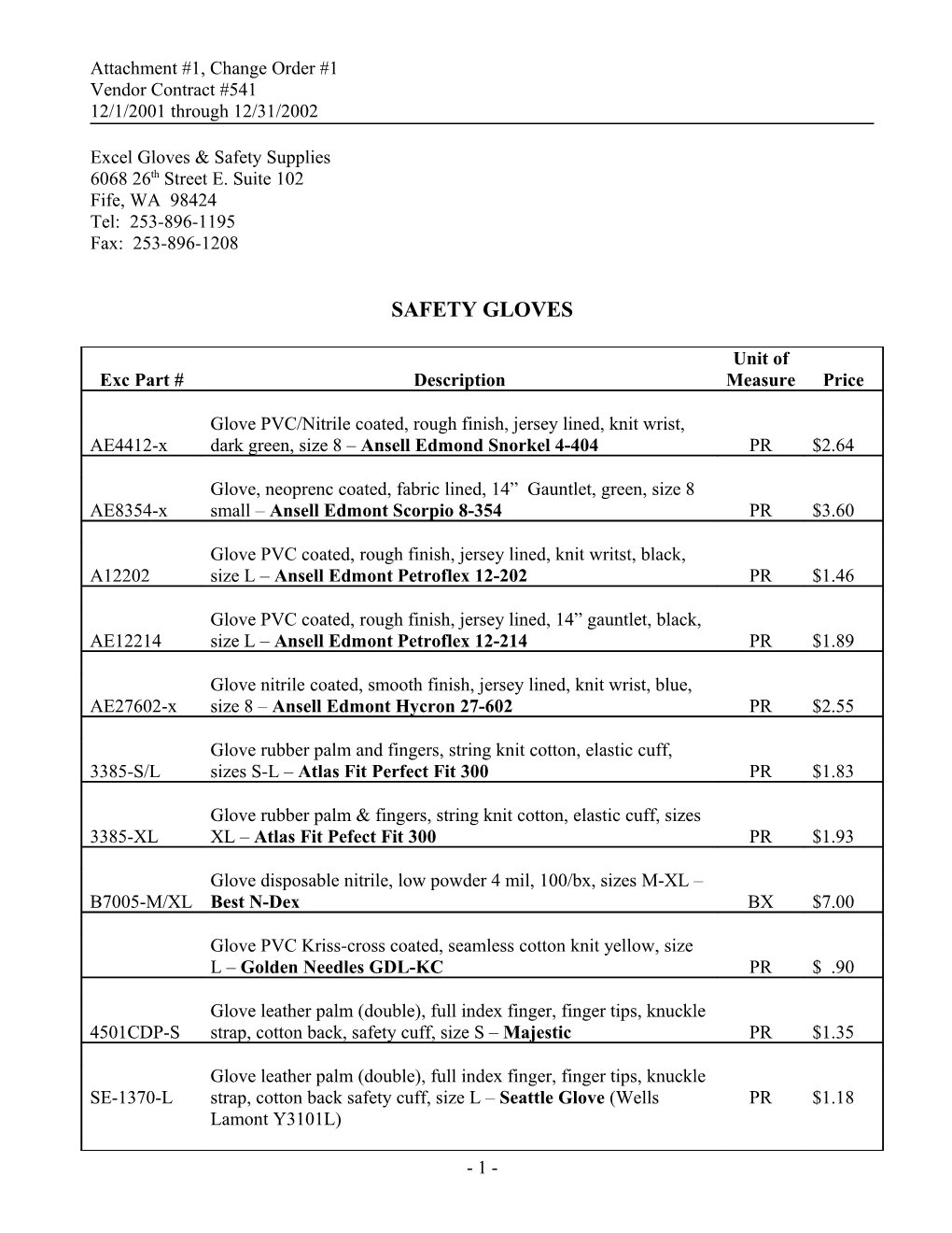 Excel Gloves & Safety