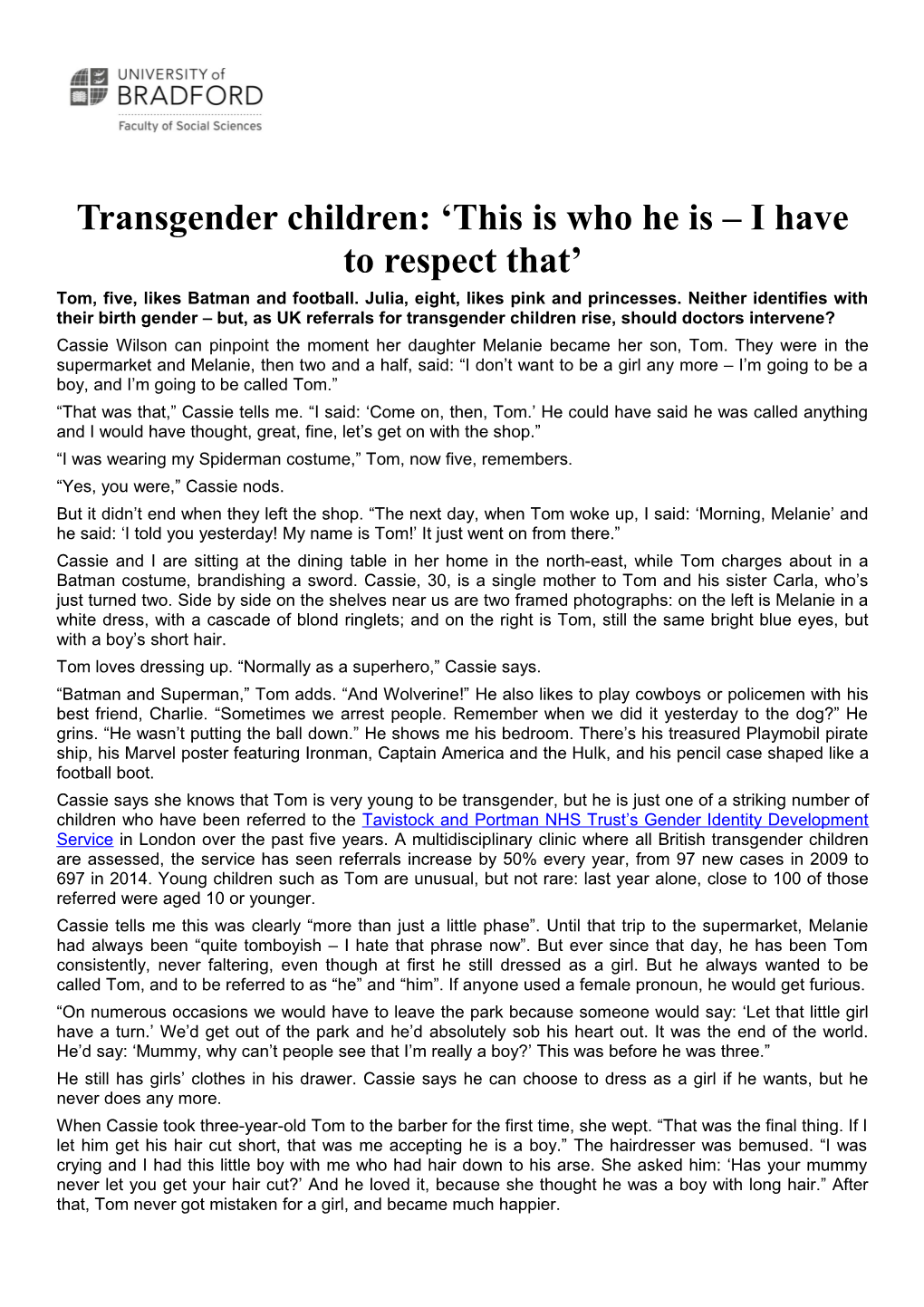 Transgender Children: This Is Who He Is I Have to Respect That
