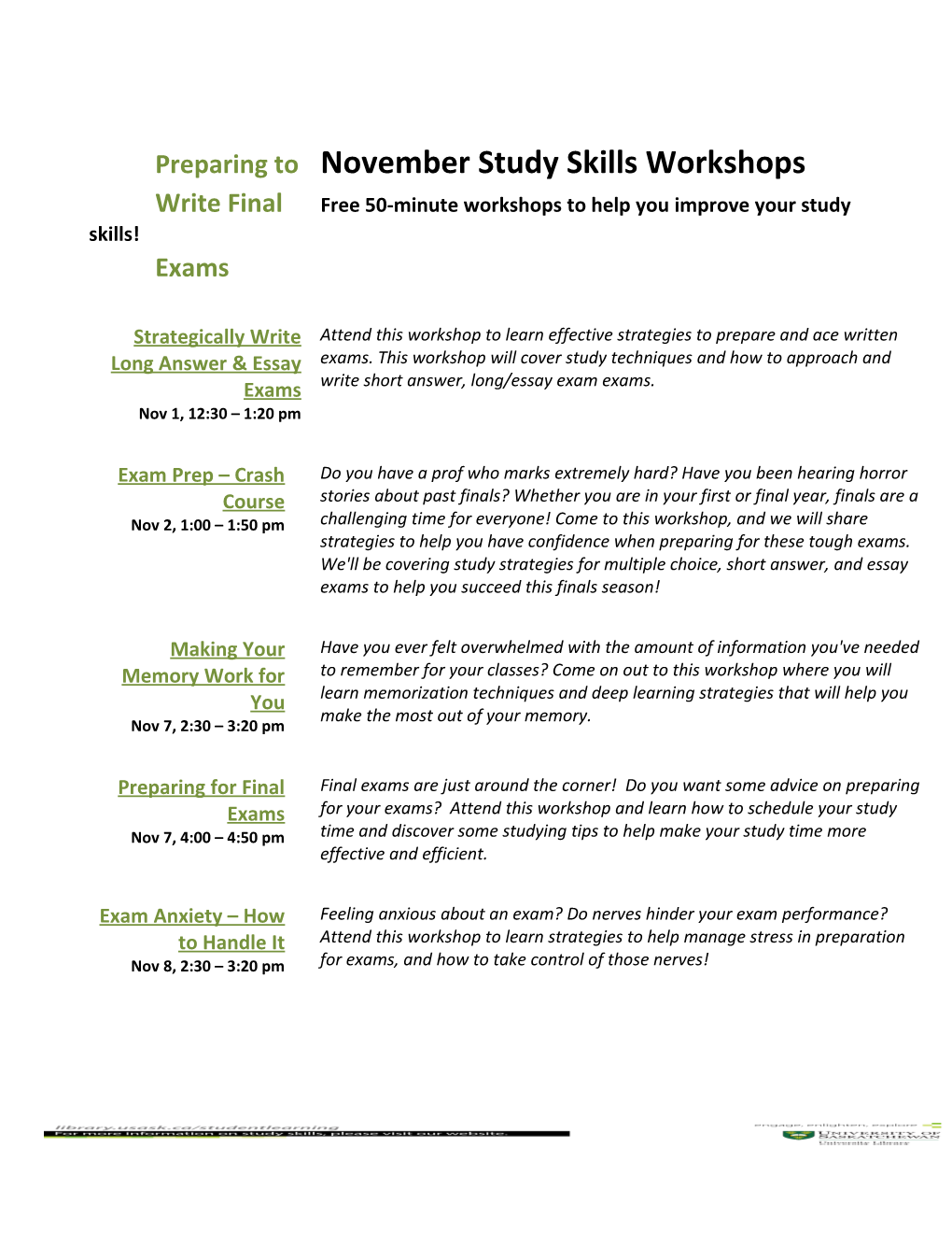 Preparing Tonovemberstudy Skills Workshops