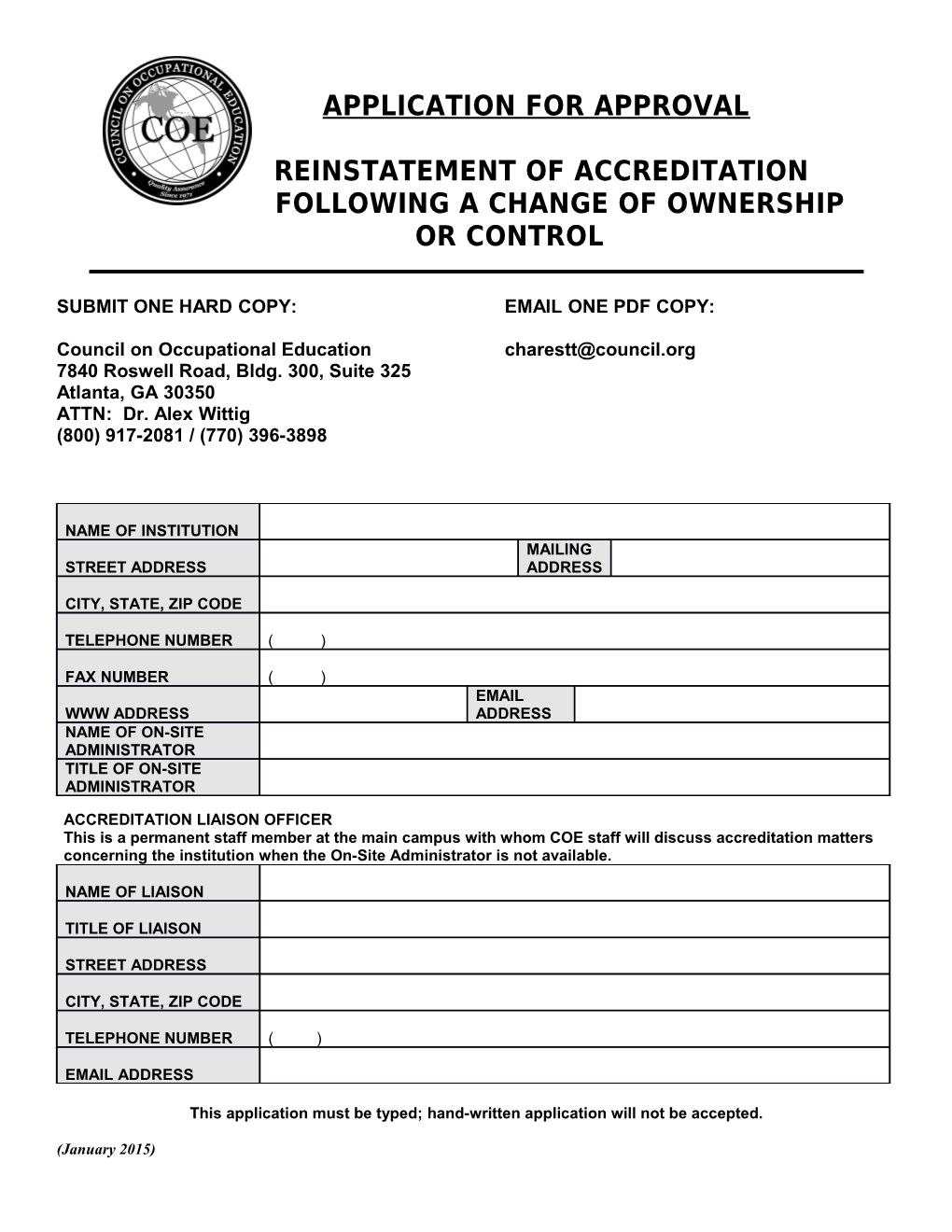 Application for Candidate for Accreditation