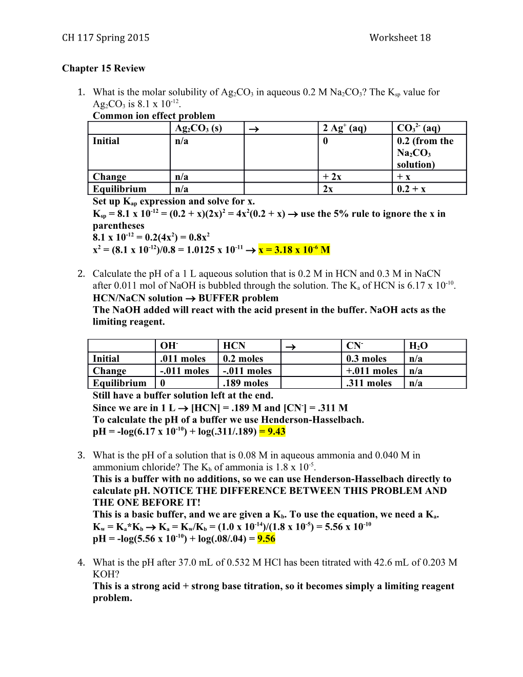 Common Ion Effect Problem