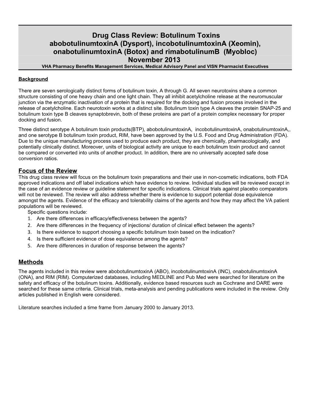 Drug Class Review: Botulinum Toxins