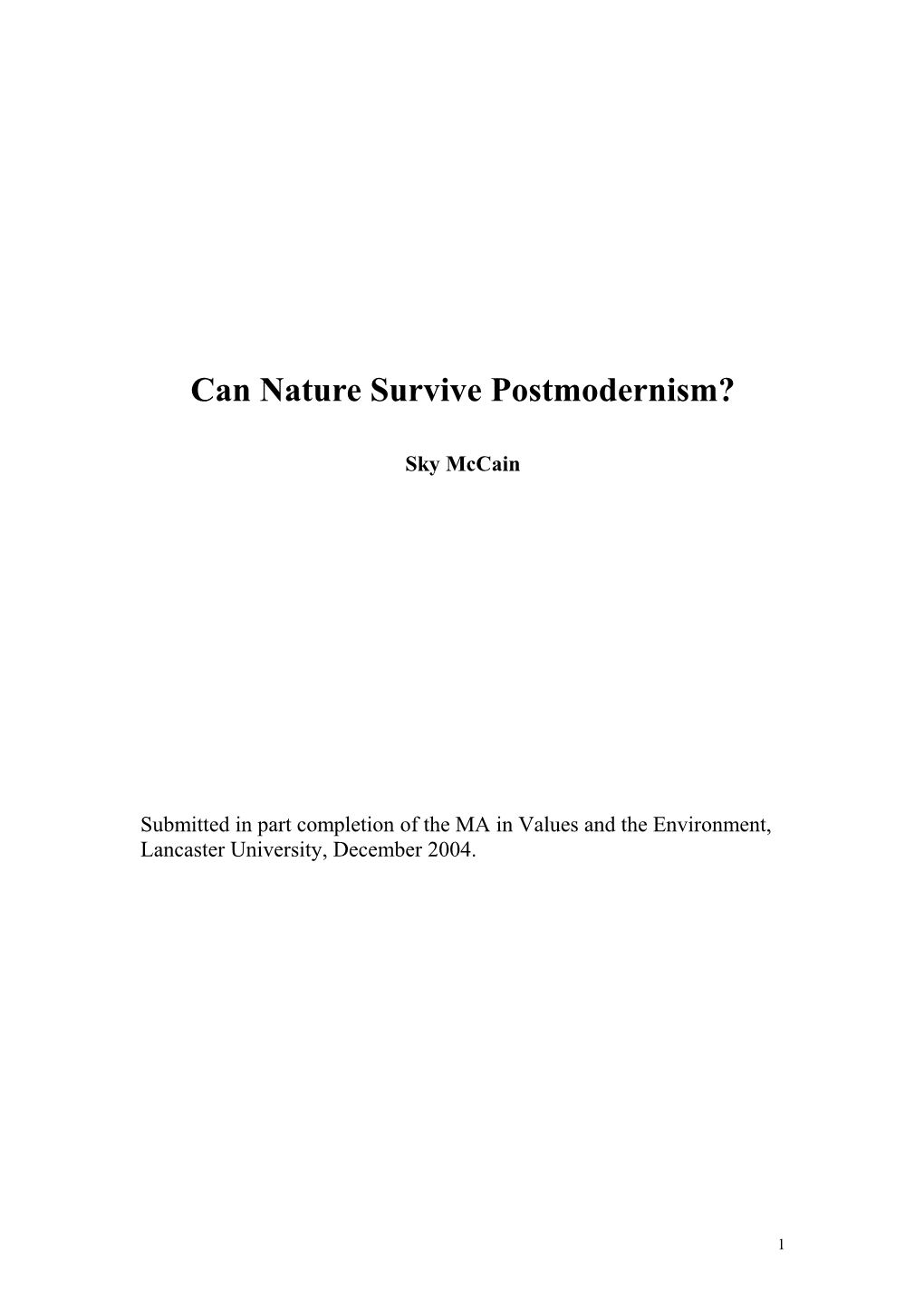 Can Nature Survive Postmodernism?