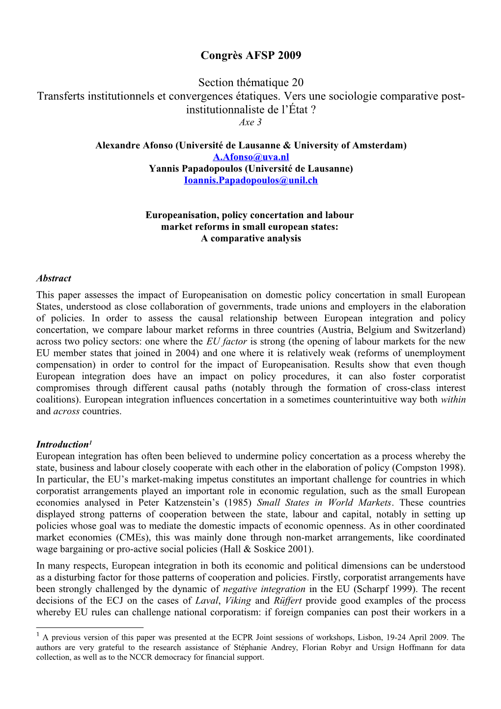 Europeanisation, Policy Concertation and Labour Market Reforms in Small European States