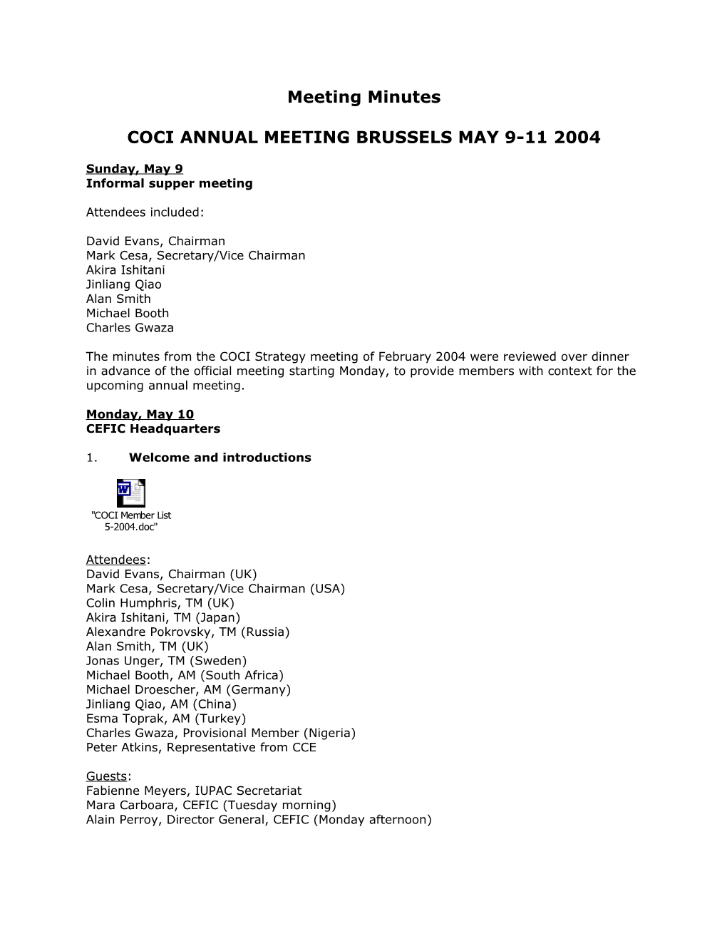 COCI Brussels Meeting Minutes