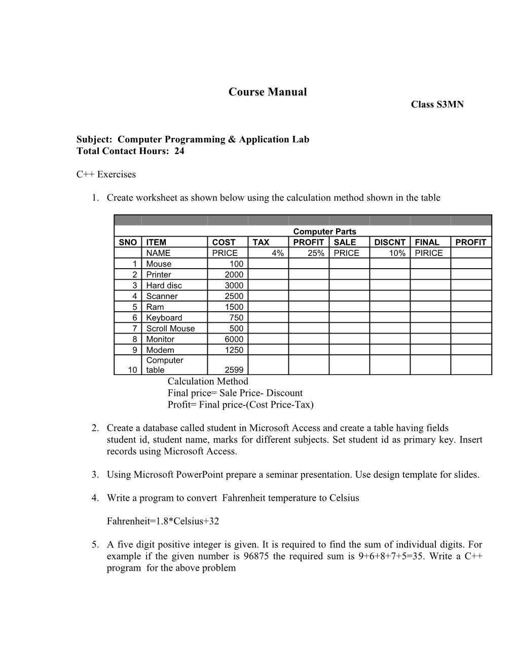 Subject: Computer Programming & Application Lab