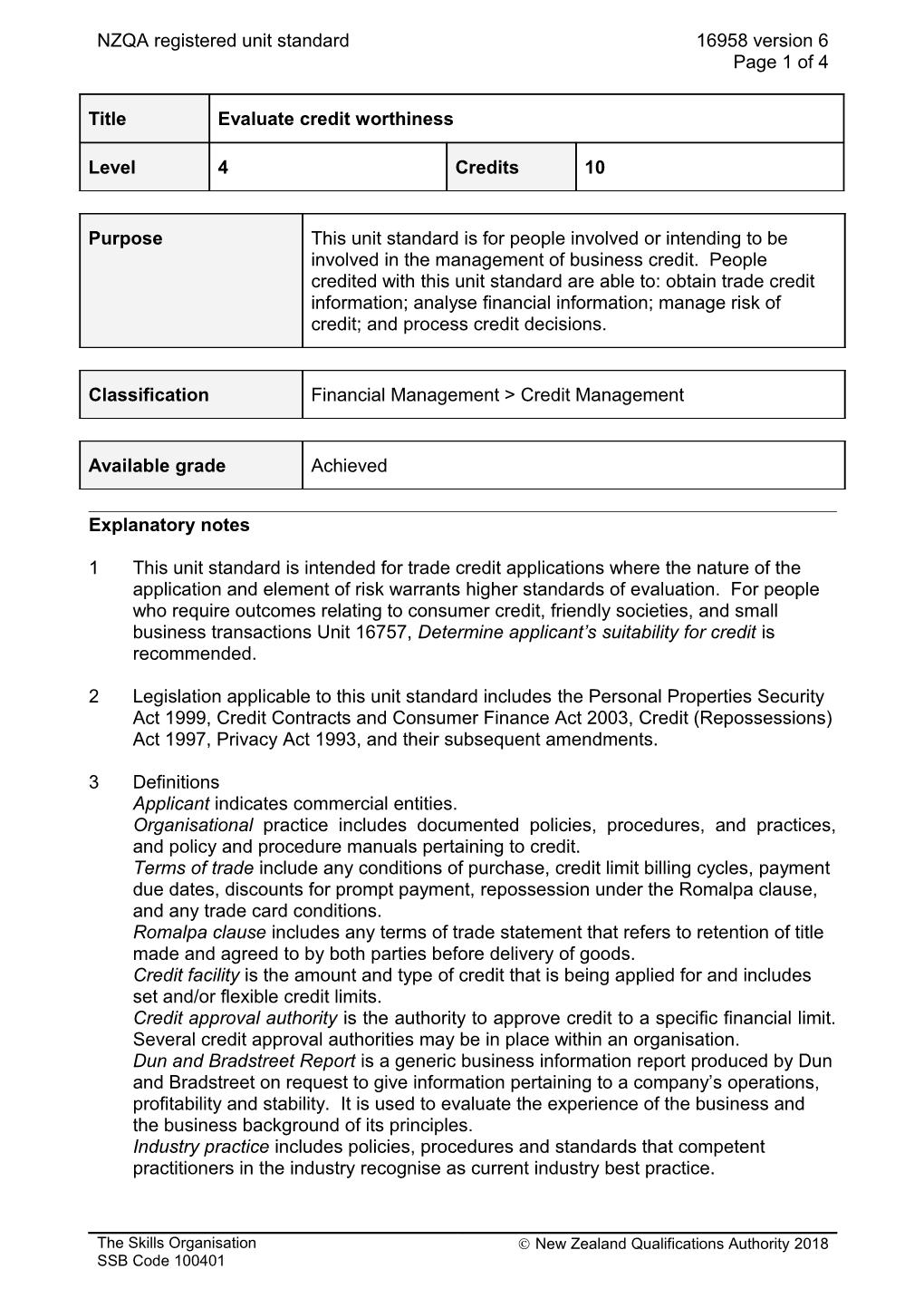 16958 Evaluate Credit Worthiness