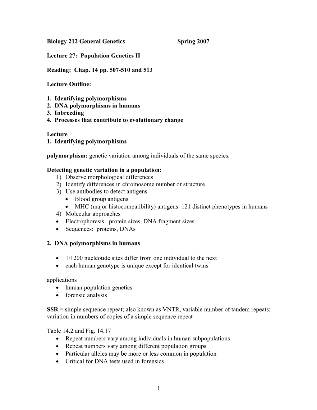 Biology 212 General Genetics