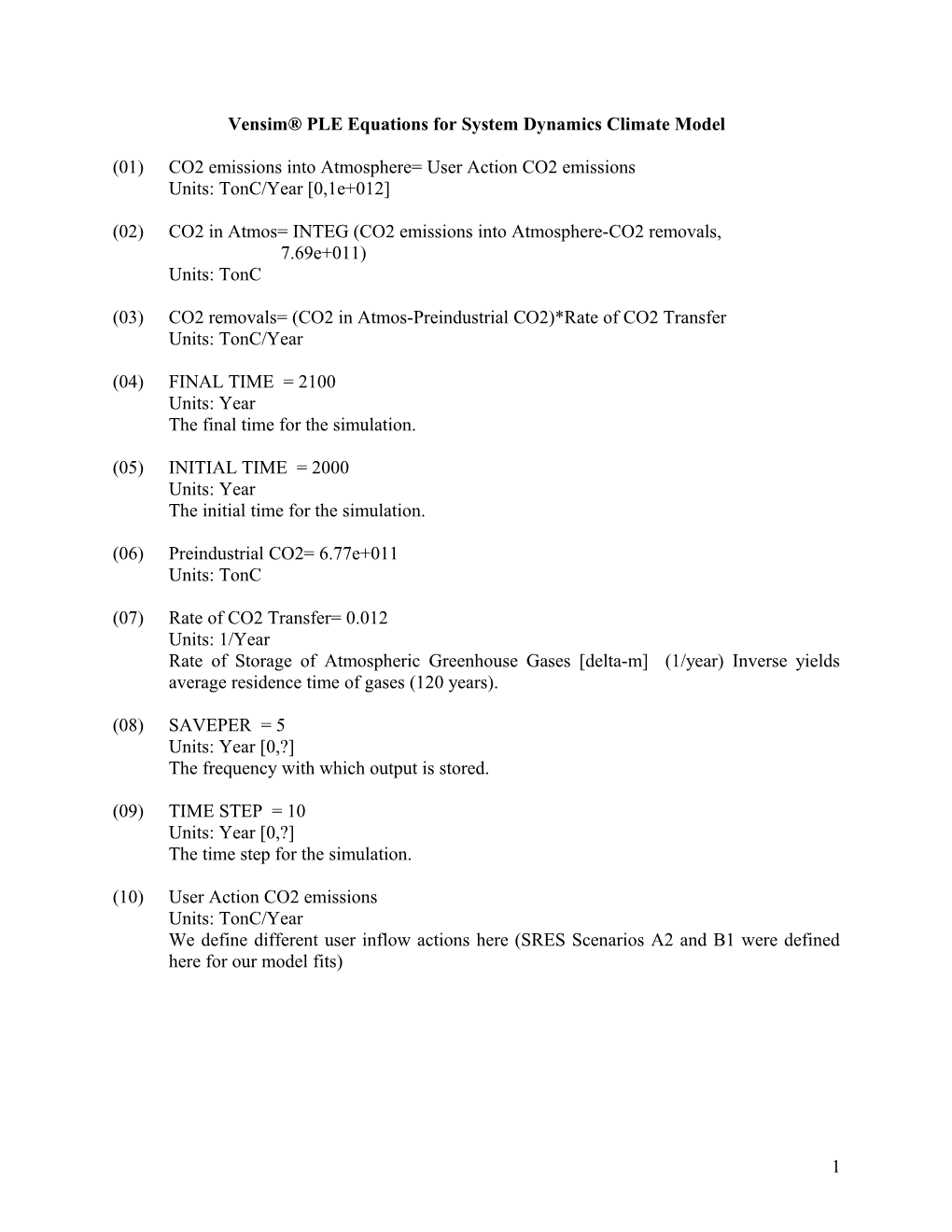 Vensim PLE Equations for System Dynamics Climate Model