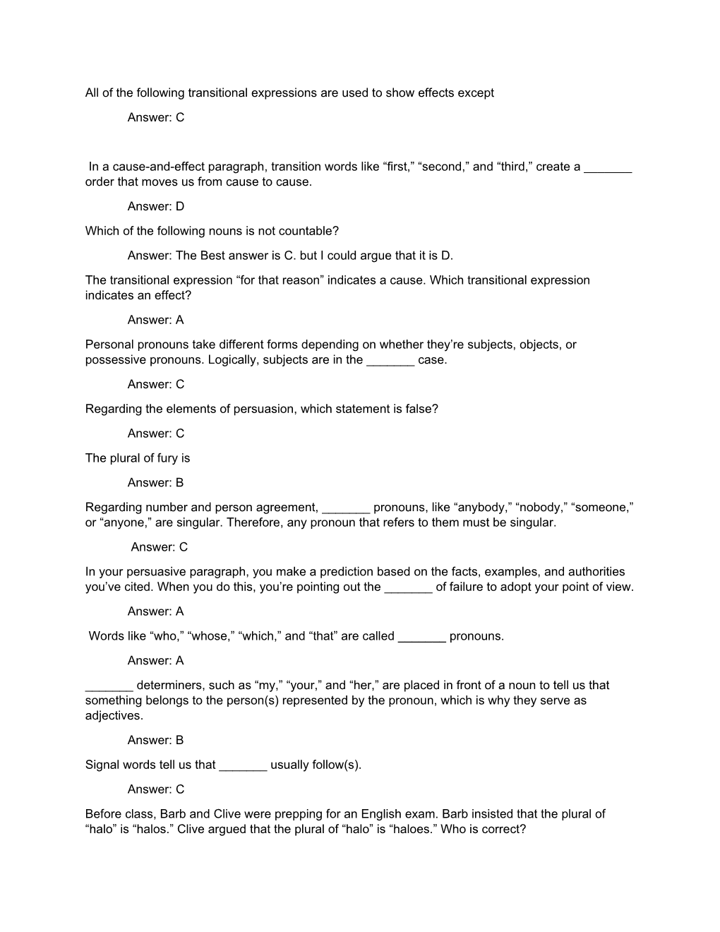 All of the Following Transitional Expressions Are Used to Show Effects Except