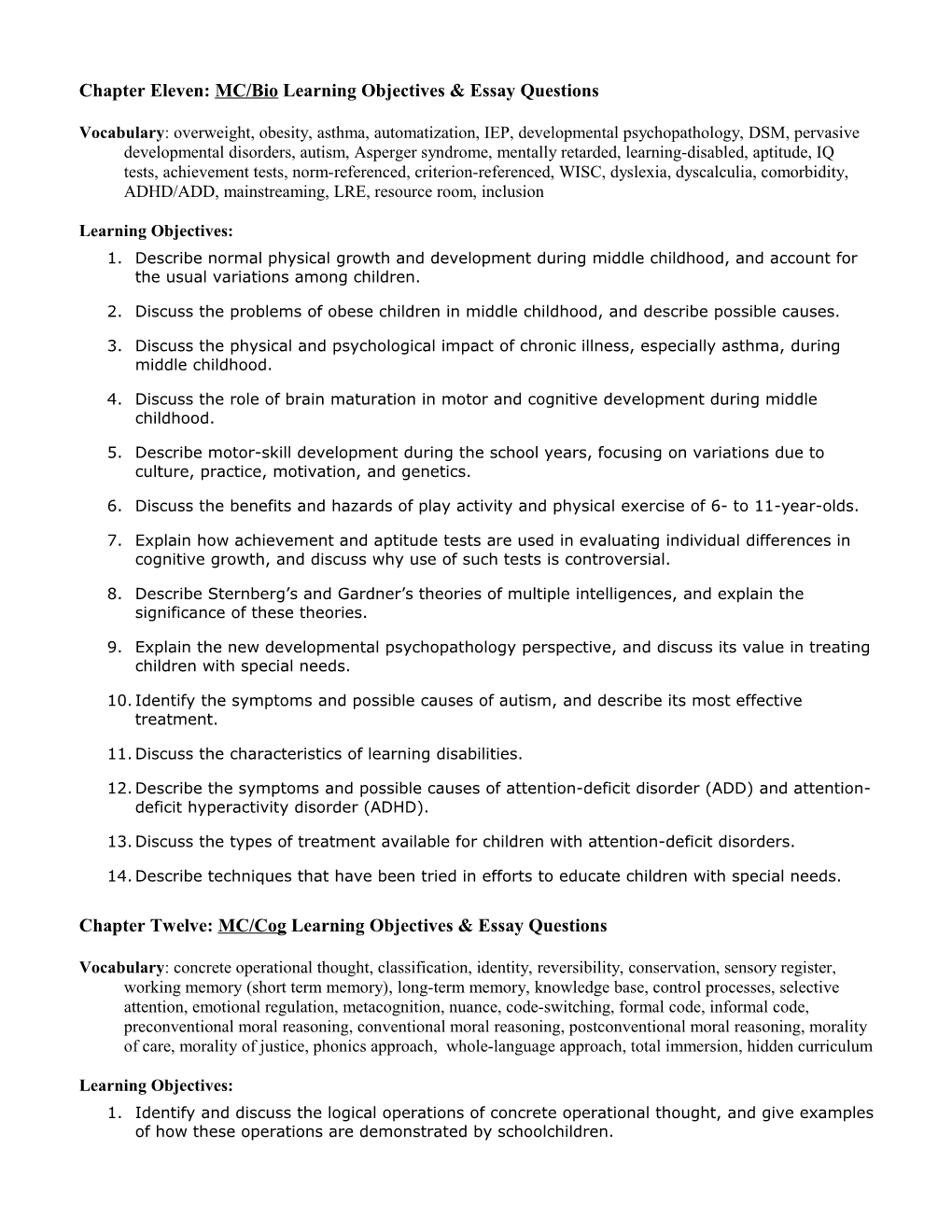 Chapter One: Intro/Methods Learning Objectives & Essay Questions