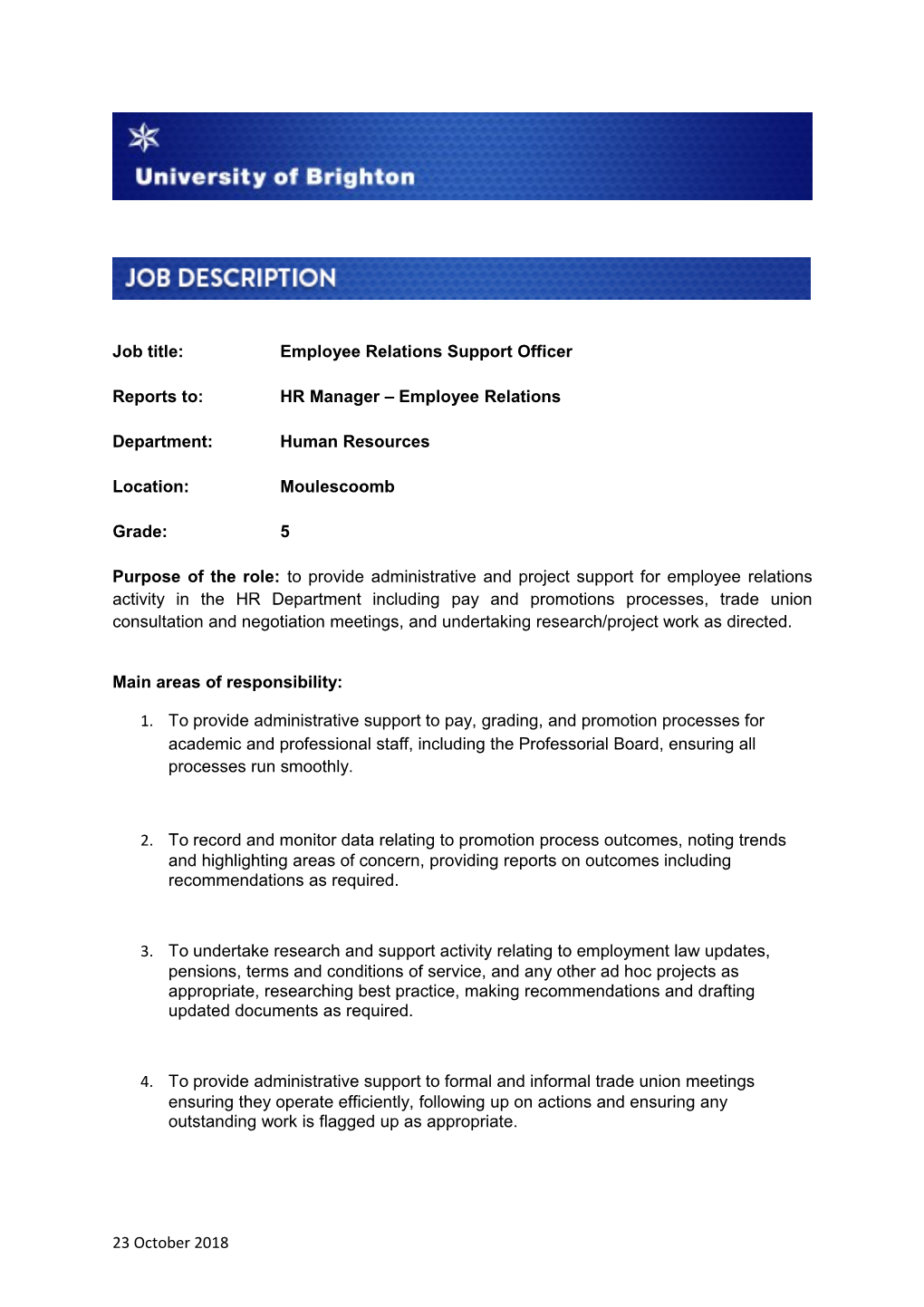 Job Description Template - Support Staff