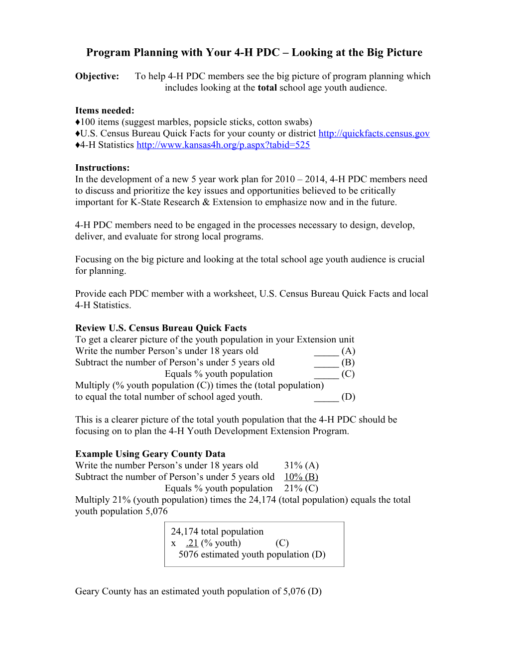 Program Planning with Your 4-H PDC Looking at the Bigger Picture