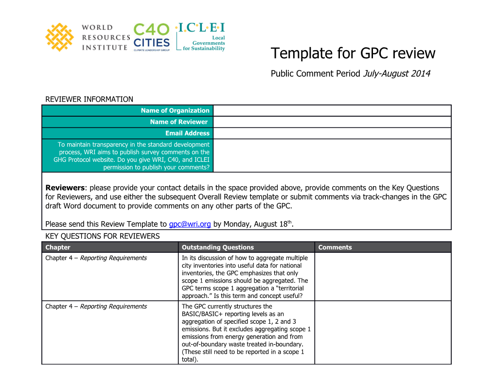 Template for GPC Review