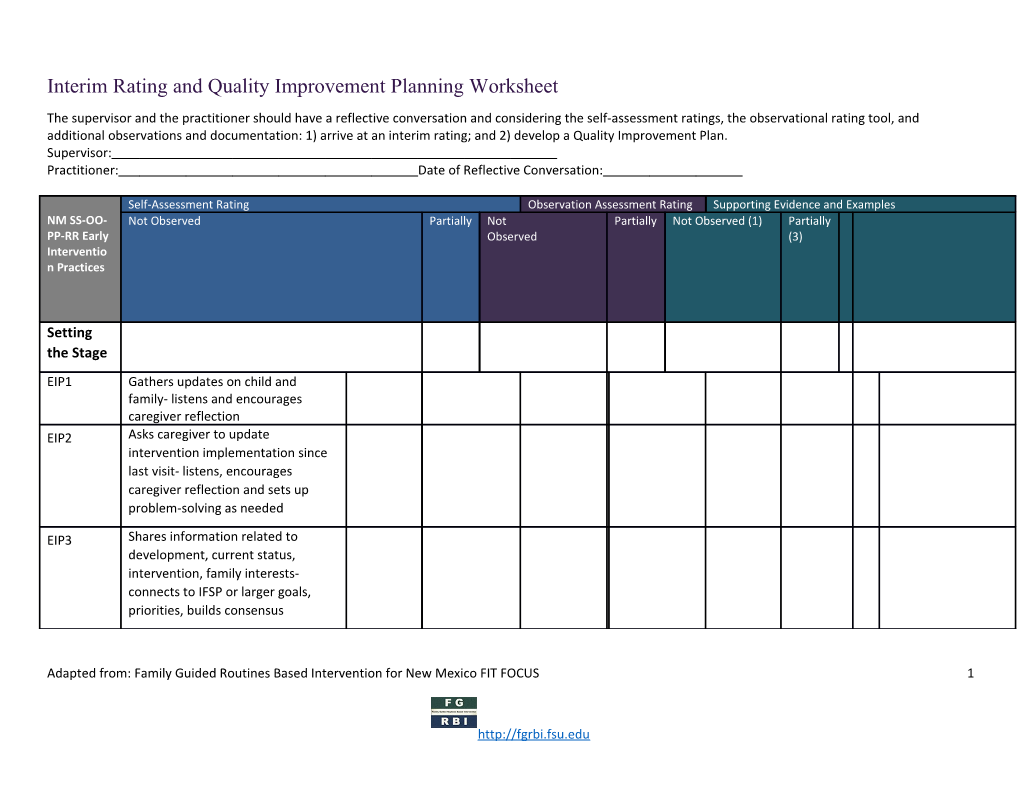 Interim Rating and Quality Improvement Planning Worksheet