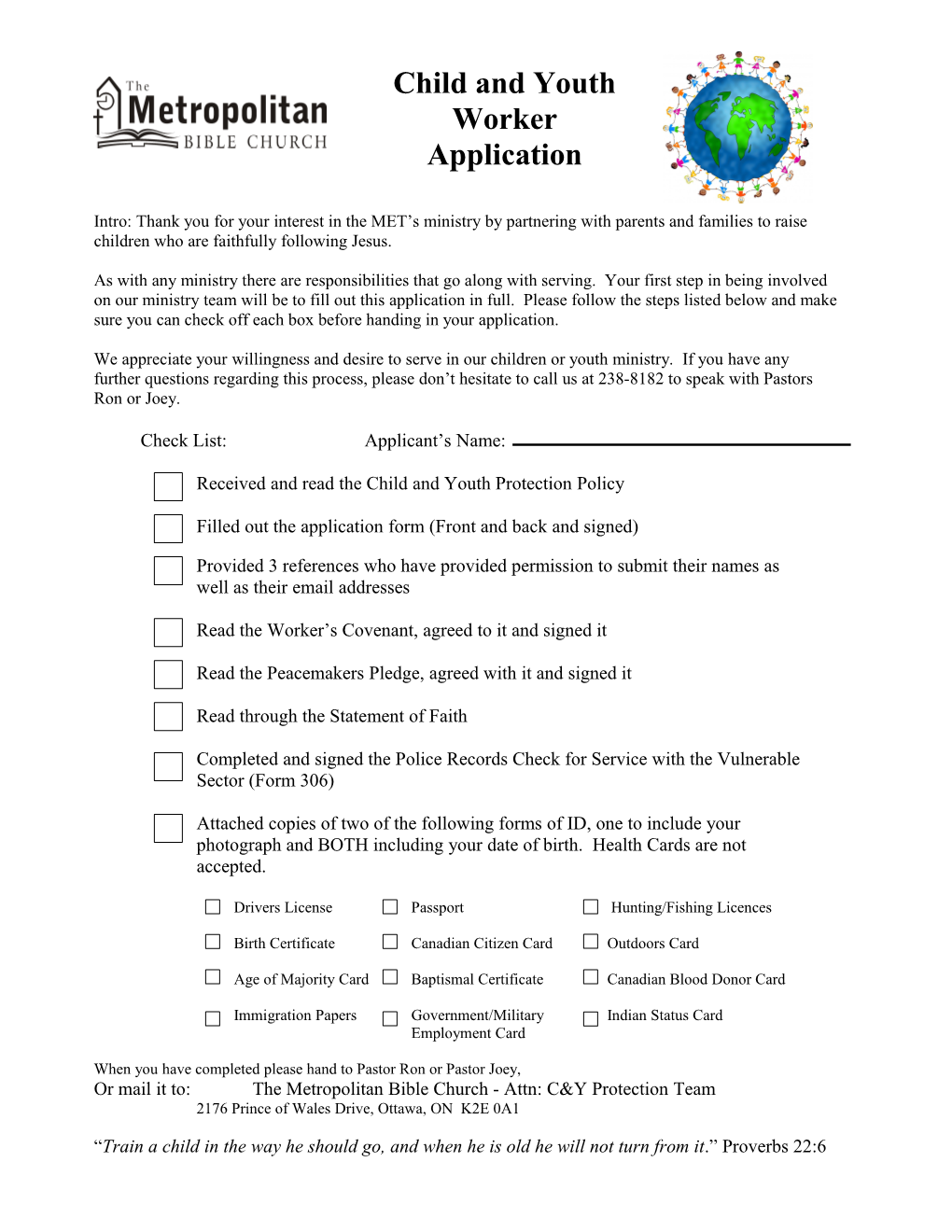 Child and Youth Worker Application