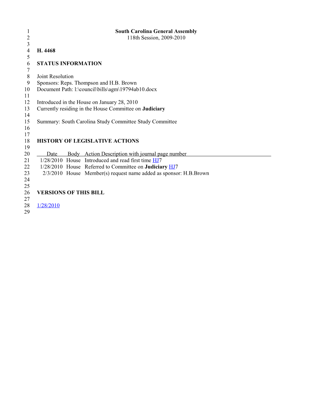 2009-2010 Bill 4468: South Carolina Study Committee Study Committee - South Carolina Legislature