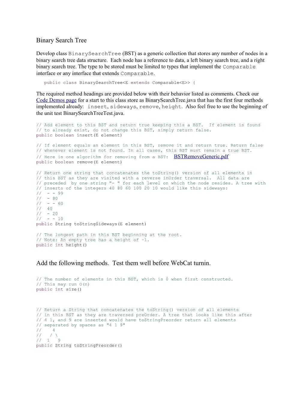 Publicclass Binarysearchtree&lt;E Extends Comparable&lt;E&gt;