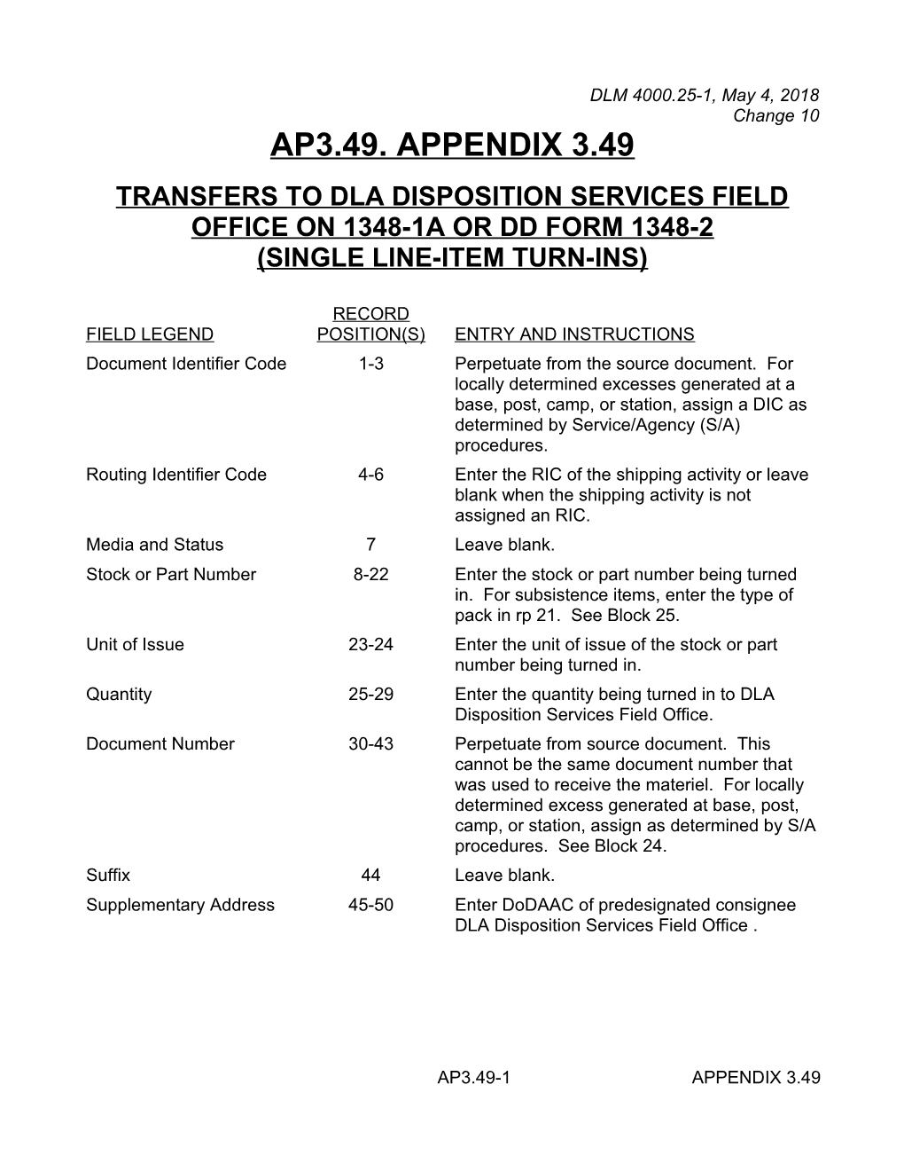 Appendix 3.49 - Transfers to DLA Disposition Services Field Office on 1348-1A Or DD Form